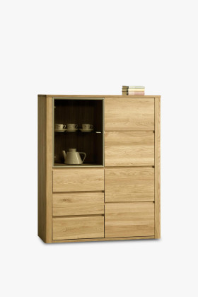 Massive Eichen-Vitrine mit Glas für Esszimmer, naturfarben, montiert